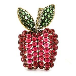 IRADJ MOINI Vintage Large Apple Fruit Brooch Pin Costume Designer Jewelry